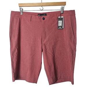 NWT Travis Mathew 38 Shorts Red Striped Chino Golf Casual Performance Stretch‎
